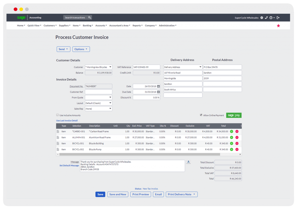 Sage Business Cloud Accounting Customer Invoice